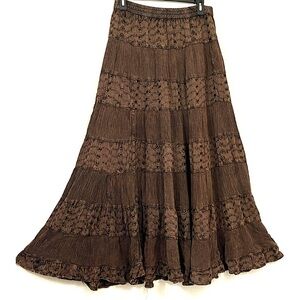 Sacred Threads Brown Tiered Boho Maxi Skirt o/s